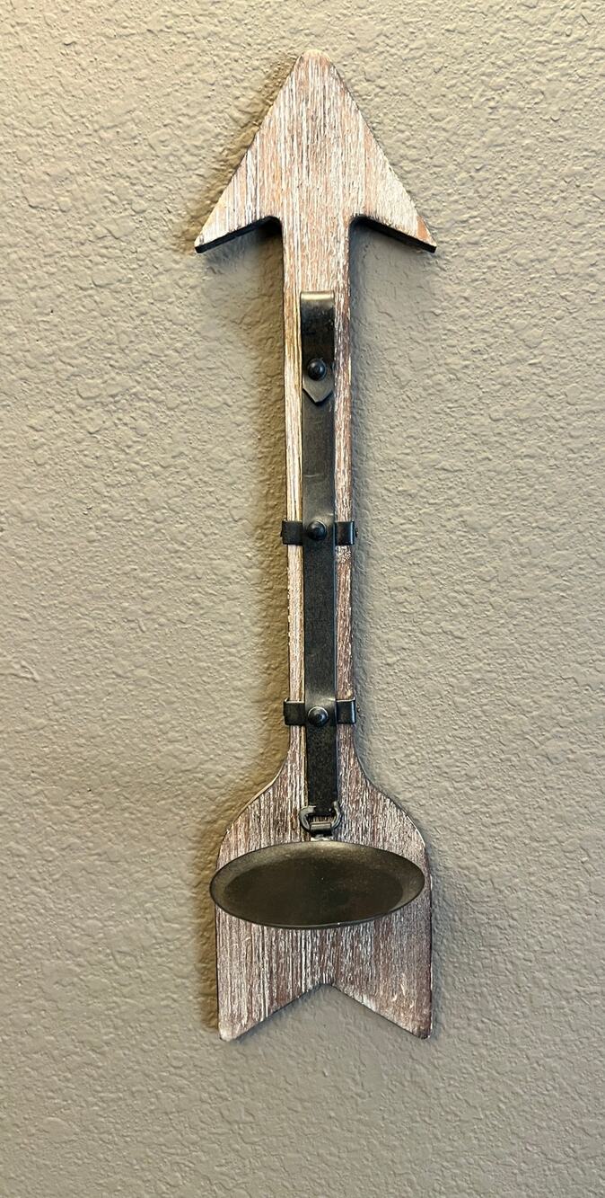 Rustic Wood Arrow Wall Sconces Set of 2 Metal Pillar Candle Holders Farmhouse
